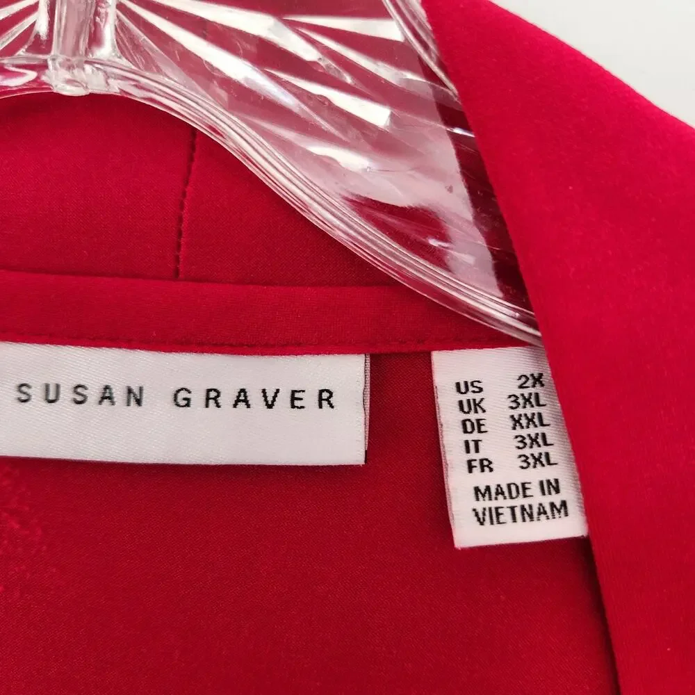 Susan Graver Cardigan Women's 2X Red Open Front Liquid Knit Classic Slinky Layer - Picture 5 of 13